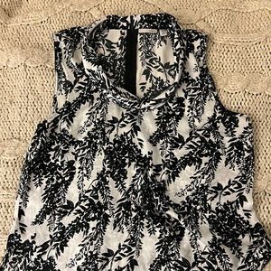 Halogen Silky Black and White floral Sleeveless cowl-neck blouse XL